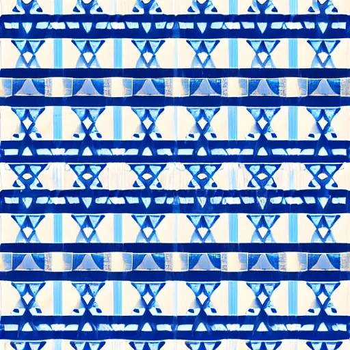 Image similar to textile geometric pattern blue squares white stripes, high quality tiles, clean, artstation