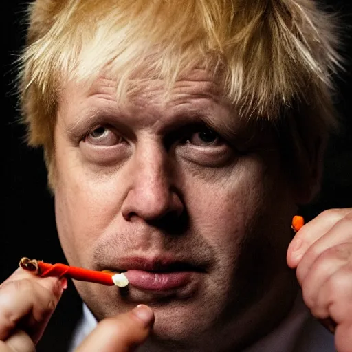 Image similar to medium shot photo of Boris Johnson smoking weed, 4k, ultra HD