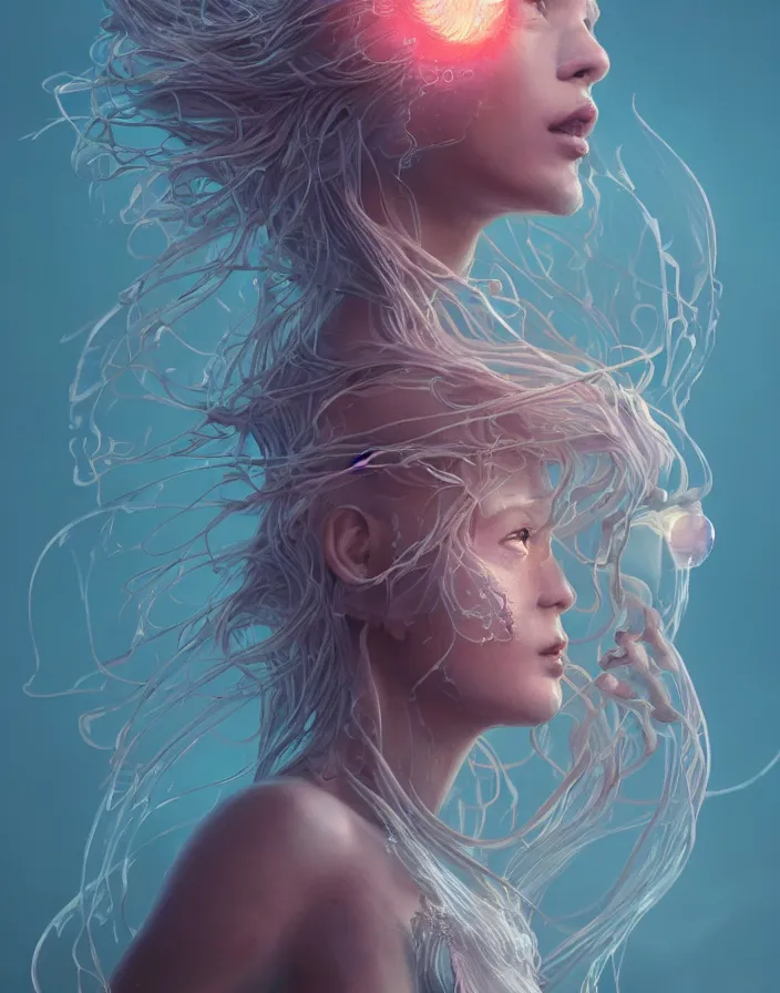 Image similar to goddess portrait. jellyfish phoenix head. intricate artwork by Tooth Wu and wlop and beeple. octane render, trending on artstation, greg rutkowski very coherent symmetrical artwork. cinematic, hyper realism, high detail, octane render, 8k