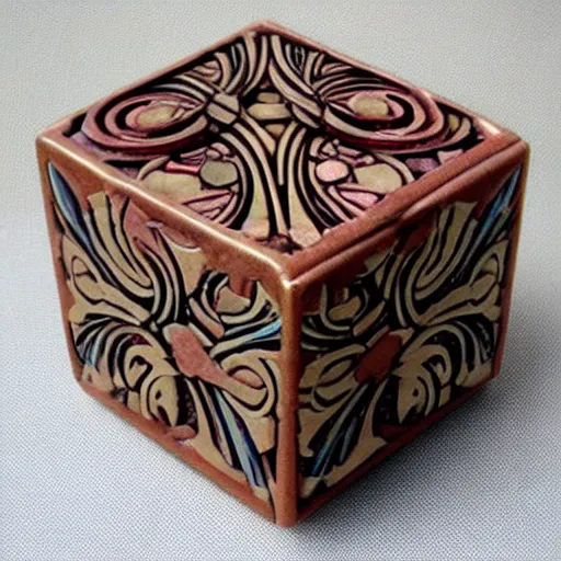 Prompt: intricate art nouveau sculpture companion - cube!!!!!!!!!!!!!!!!! companion - cube!!!!!!!!!!!!!!!!!