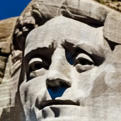 Image similar to a photo of mount rushmore after donald trump's face had been added. the photo depicts a distinguished - looking donald trump face carved into the stone at the mountain top