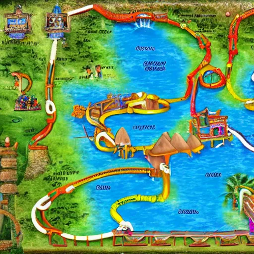 Prompt: ancient mayan waterpark map