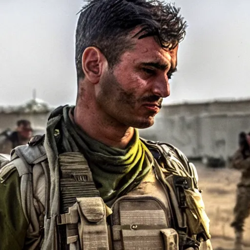 Image similar to kurdish ypg soldier in a movie directed by christopher nolan, movie still frame, promotional image, imax 7 0 mm footage, 8 k uhd