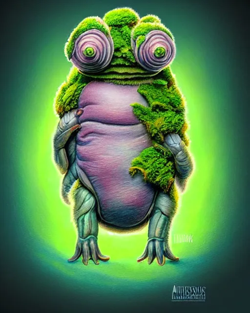 Image similar to richly detailed color illustration of a tardigrade-moss-piglet illustrated by Artgerm and Mina Petrovic and Timothy Kong and Marina Federovna. 3D shadowing