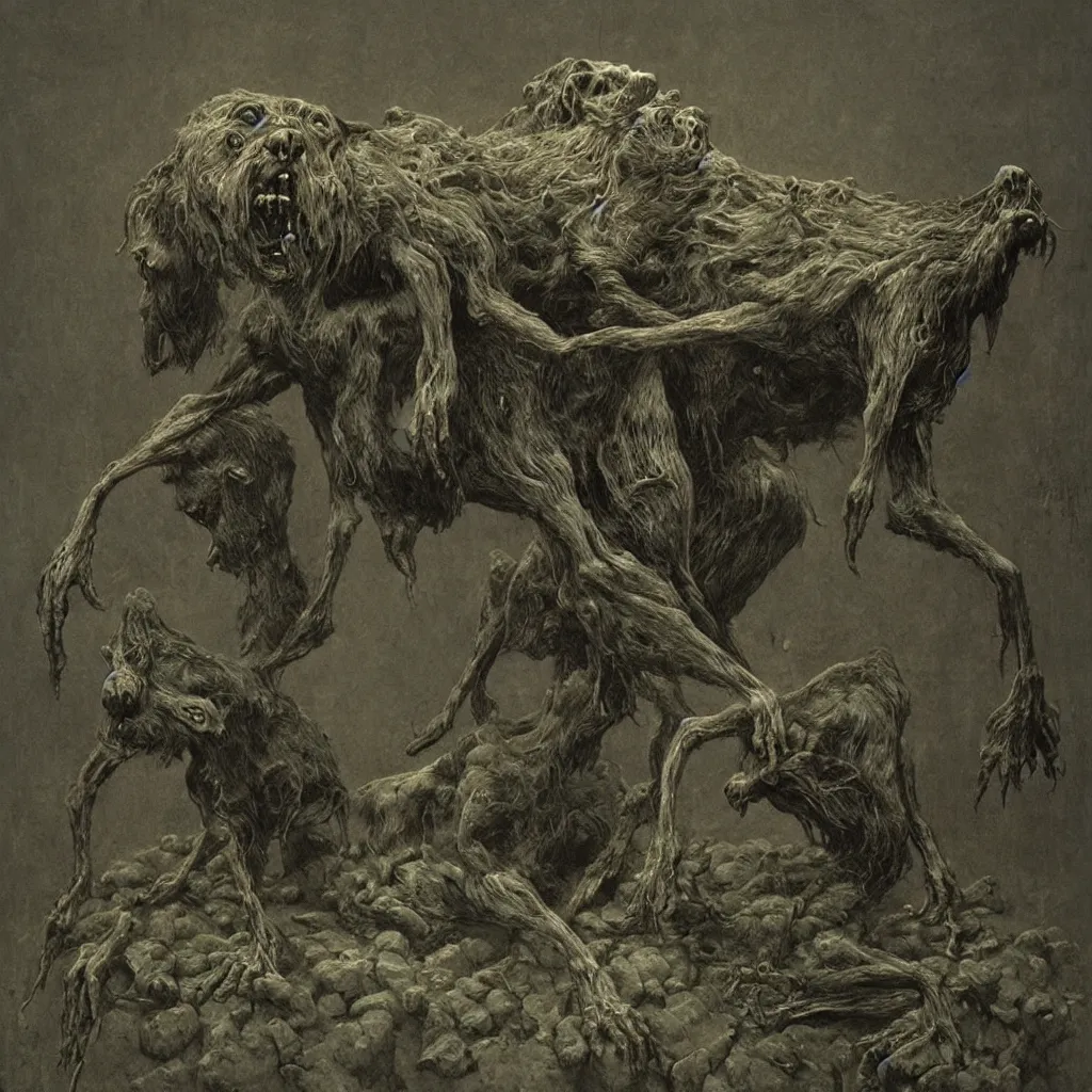 Image similar to demonic dog, necromorph, zdislaw beksinski