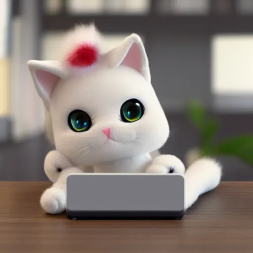 Image similar to cute fumo plush of a cat girl typing on a phone, velvet, anime girl, vray