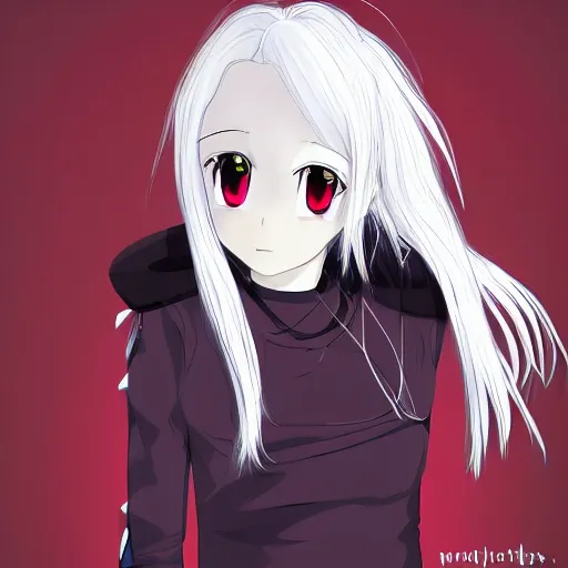 Image similar to white hair, red eyes, two small horn on the head, anime style, anime girl, sketch