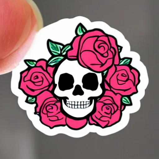 Prompt: cute flowers in a skull sticker