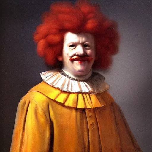 Prompt: ronald mcdonald painted by rembrandt