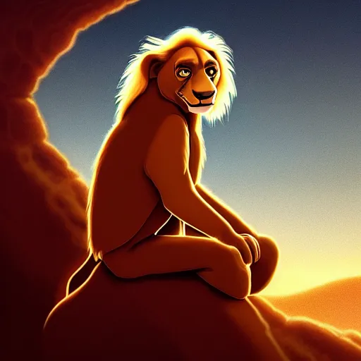 Image similar to portrait of doc brown!!, sitting!!!!!!!!!!!!!!!!!!!, on ( ( ( lion king ) ) ), disney animation, sharp, illustration, sharp, fanart, anime key art by greg rutkowski, bloom, dramatic lighting sharp focus, cinematic, artbook, smooth, centered