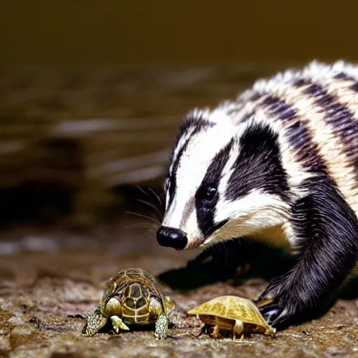 Prompt: hybrid between a badger and a turtle, new species, science experiment, National Geographic photo, 35mm film, nature photography, has science gone too far