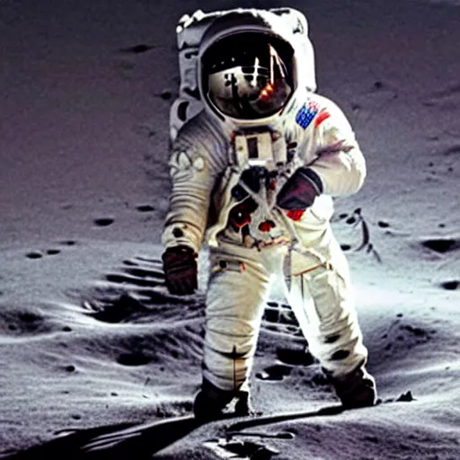 Prompt: grainy 1 9 7 0 s nasa photograph of an astronaut doing the moonwalk dance on the moon, astronaut sliding backwards dance on the moon, side angle