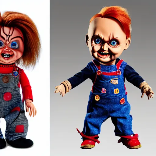 Prompt: Chucky the killer doll from the movie Child's Play being held by Mr. Rogers 8k hdr
