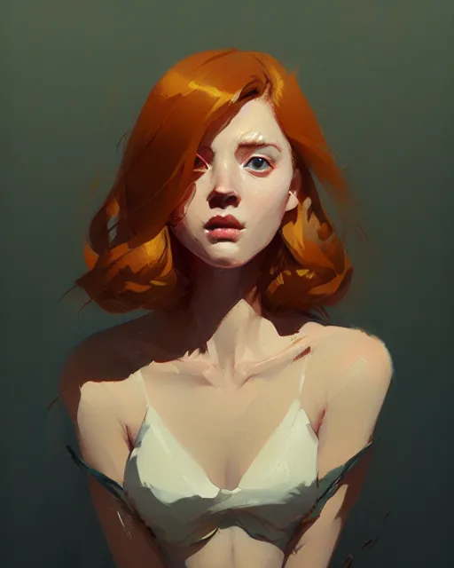 Image similar to hyper - realistic portrait of beautiful ginger female noble lady by atey ghailan, by greg rutkowski, by greg tocchini, by james gilleard, by joe fenton, by kaethe butcher, dynamic lighting, gradient light yellow, brown, blonde cream and white color scheme, grunge aesthetic