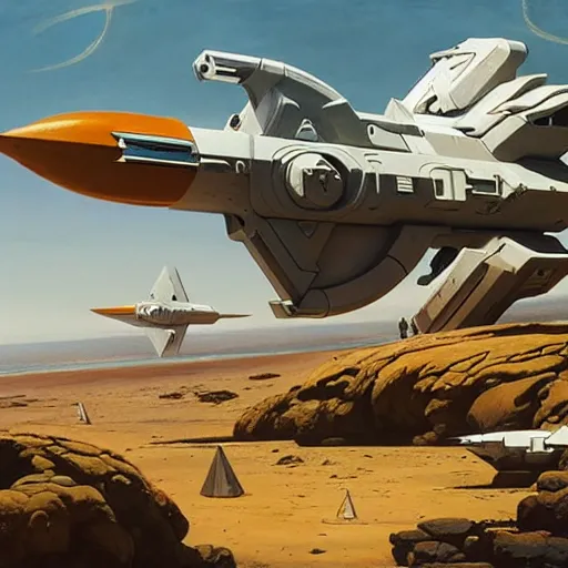 Image similar to futuristic weapons, hyperrealism, no blur, 4 k resolution, ultra detailed, style of style of robert mccall, syd mead, tyler edlin, wes anderson, greg rutkowski