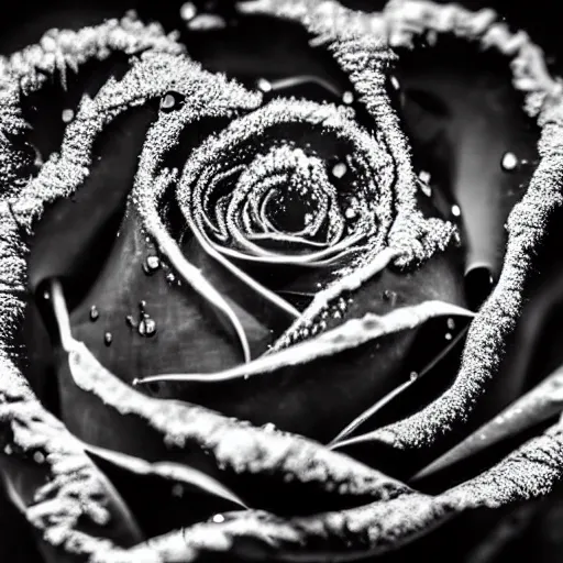 Image similar to award - winning macro of a beautiful black rose made of glowing molten magma