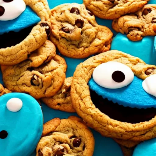 Image similar to cookie monster getting eaten by cookies