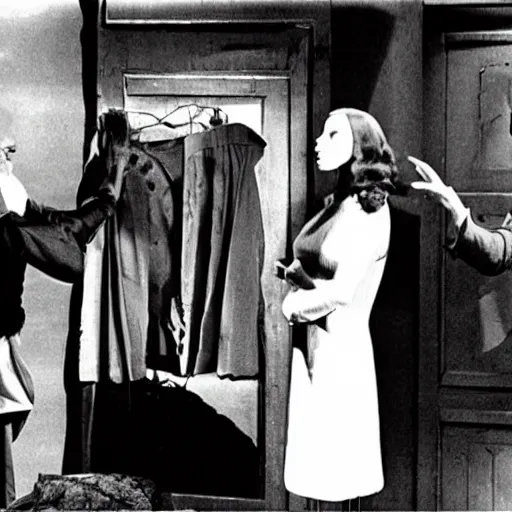 Image similar to wardrobe scene from the vampire on the boulevard starring boris karloff