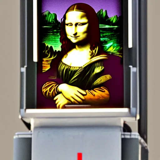 Prompt: traffic lights with the mona lisa in them