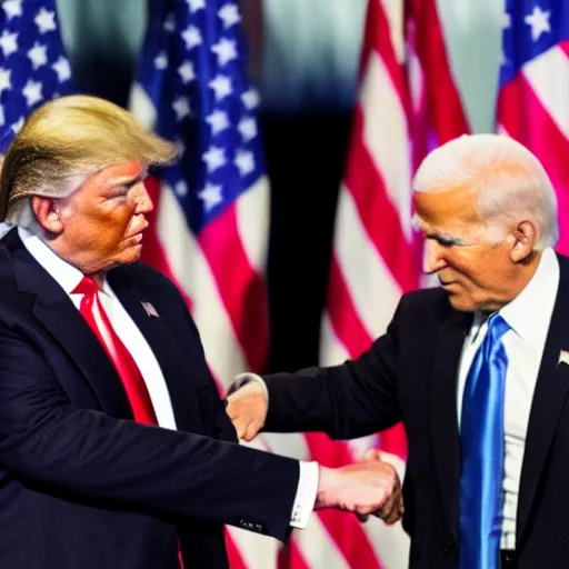 Image similar to photo of donald trump shaking joe bidens hand, gracefully accepting election results. conceding.