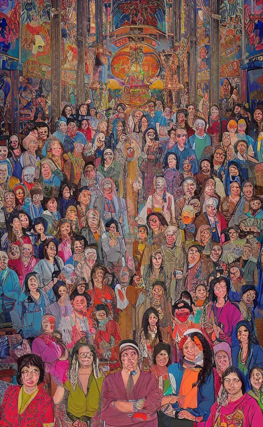 Image similar to a stimulating and psychedelic detailed intricate portrait of nurses and doctors on onlyfans at chernobyl in a church of bad vibes, by sixmorevodka studio. tibetan paintings. trending on artstation.