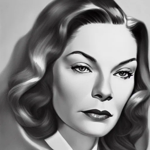 Prompt: lauren bacall studio publicity photo , portrait, highly detailed, digital painting, artstation, concept art, sharp focus, illustration, art , by norman rockwell