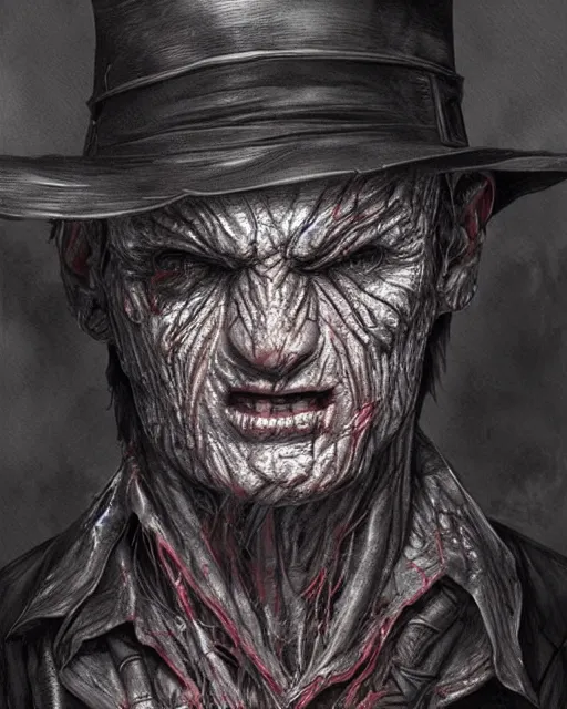 Prompt: freddy kruger, hyper realistic face, horror, fantasy art, in the style of greg rutkowski, intricate, hyper detailed