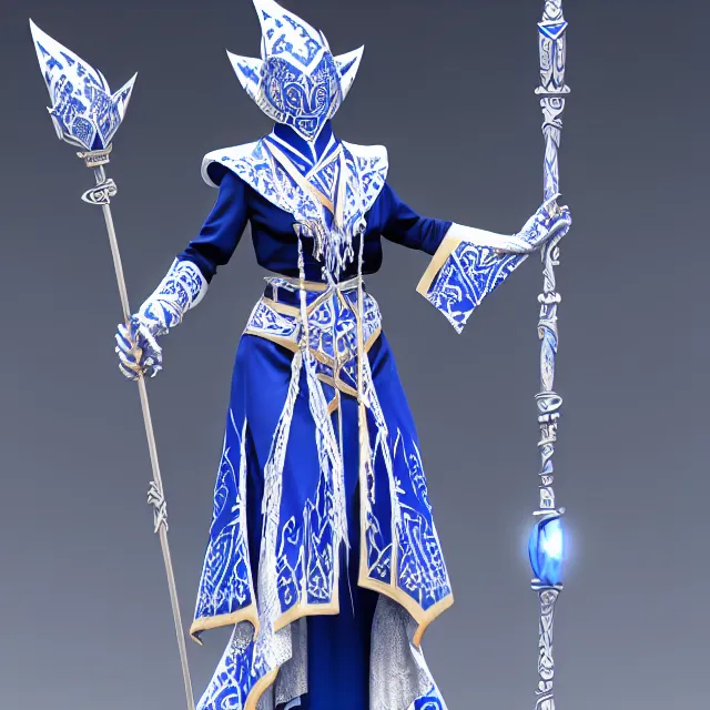 Prompt: elemental sky witch in ornate blue and white robes and staff, highly detailed, 8 k, hdr,, clayton crain