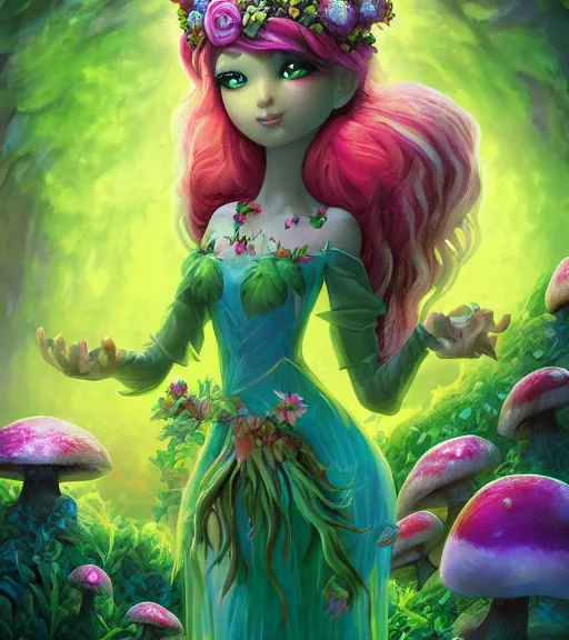 Prompt: An epic fantasy comic book style portrait painting of an extremely cute and adorable very beautiful mushroom dryad, character design by Jeremiah Ketner and Hiroyuki Mitsume-Takahashi and Goro Fujita and Pixar, unreal 5, DAZ, hyperrealistic, octane render, cosplay, RPG portrait, dynamic lighting, intricate detail, harvest fall vibrancy, cinematic