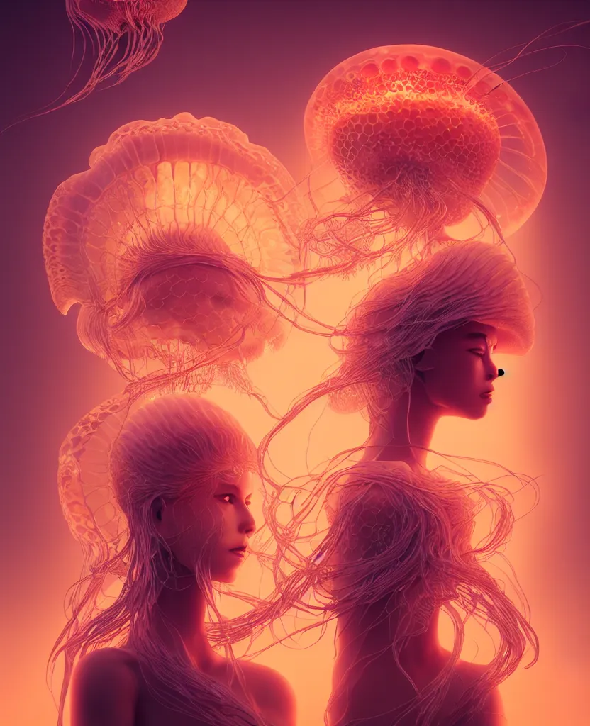 Image similar to goddess portrait. jellyfish phoenix head. intricate artwork by Tooth Wu and wlop and beeple. octane render, trending on artstation, greg rutkowski very coherent symmetrical artwork. cinematic, hyper realism, high detail, octane render, 8k