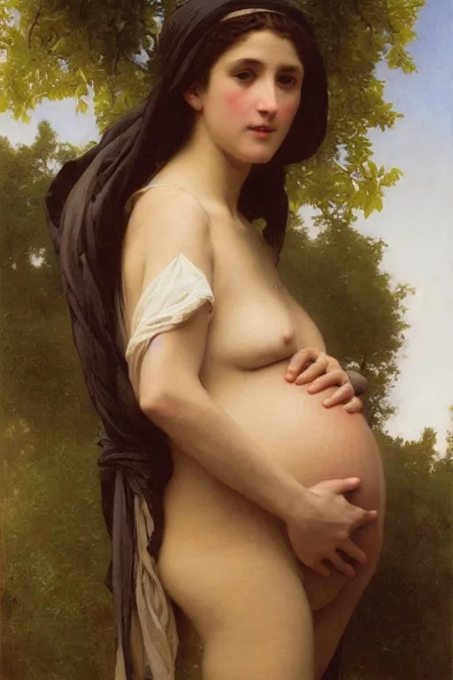 Image similar to pregnant woman under street light by Edwin Long, Bouguereau, Rutkowski