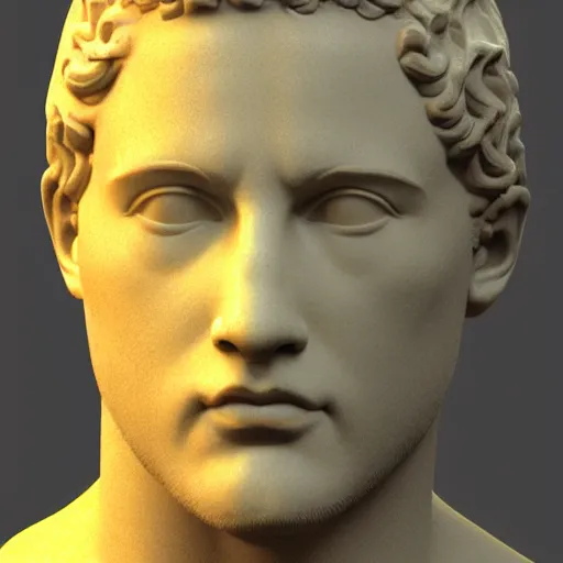 Image similar to a 3 d render of the head of david statue with a neon ring around the head, in the style of michelangelo