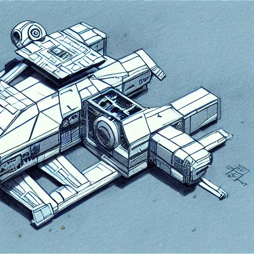 Image similar to isometric view of a star wars space station in space, pencil sketch, concept art, digital art