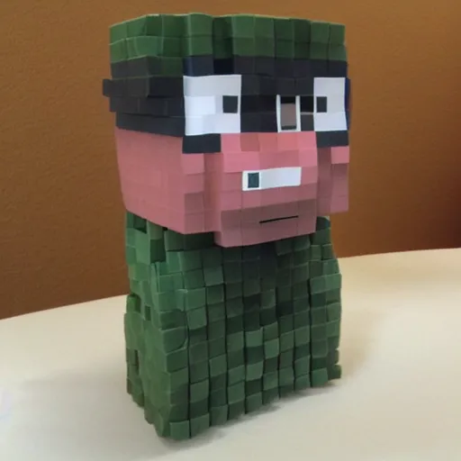 Prompt: steve from minecraft made with trimmings of newspapers