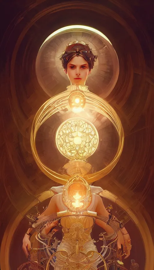 Prompt: a mechanical orb, religious, elegant, intricate, digital painting, artstation, concept art, smooth, sharp focus, illustration, art by artgerm and greg rutkowski and alphonse mucha, no people