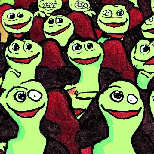 Image similar to crowd of glad pepe