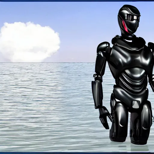 Prompt: realistic advanced iron suit in the bottom of a lake