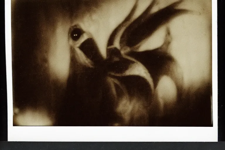 Image similar to dark old polaroid of an weird monster in the world of oz