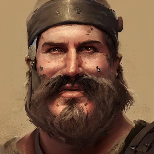 Prompt: portrait old chef barbarian warrior with trucker mustache and short hair, 8 k, trending on art station, by tooth wu and greg rutkowski