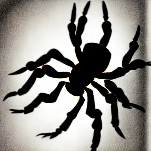 Image similar to book illustration of a tarantula with a machine gun. book illustration, monochromatic, white background, black and white image