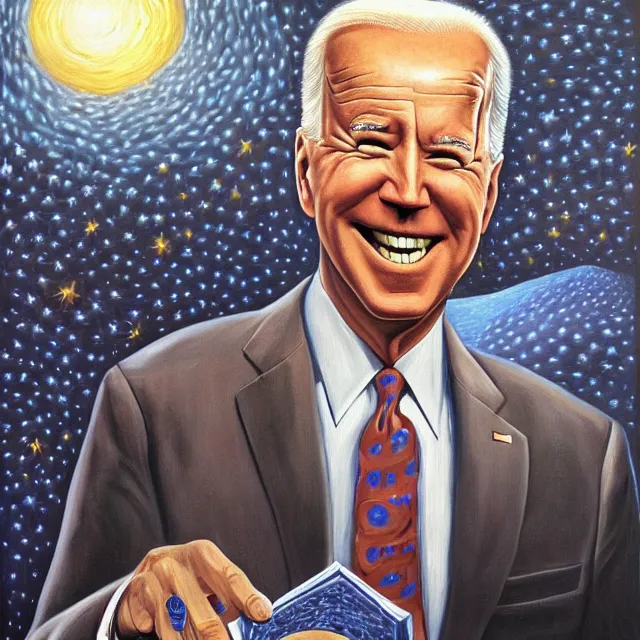 Image similar to an oil on canvas portrait painting of joe biden at the white house, surrealism, surrealist, cosmic horror, rob gonsalves, high detail