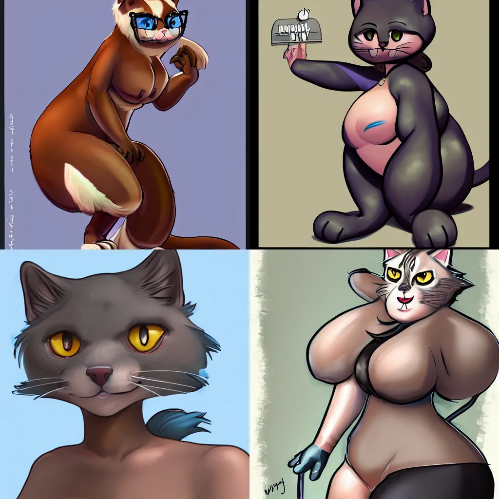 Prompt: artwork of a beautiful and thicc female anthropomorphic furry cat, trending on e 6 2 1, artstation, furaffinity, deviantart, pixiv, ultra detailed, 8 k hdr, low contrast, cell shading, flat colors, by jay naylor, wolfy nails