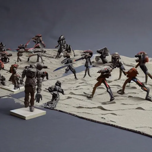 Prompt: a claymation model of a star wars battlefield