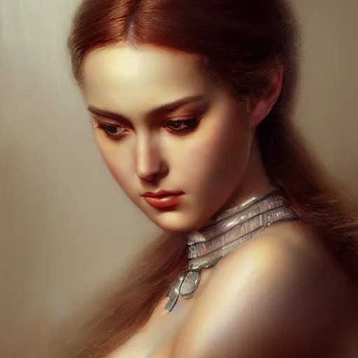 Image similar to a beautiful portrait painting of a glamorous actress, masterpiece by famous artist nasreddine dinet and eugene de blaas and greg rutkowski and artgerm and wlop, path tracing, intricate, elegant, highly detailed, digital painting, artstation, concept art, smooth, sharp focus