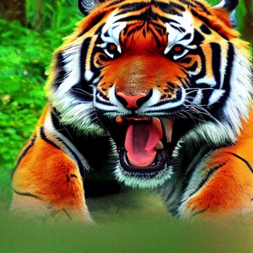 Image similar to A tiger showing off his muscles, featured on deviantart