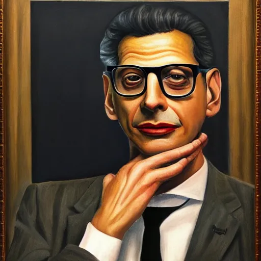 Image similar to jeff goldblum being jeff goldblum, grant wood, pj crook, edward hopper, oil on canvas