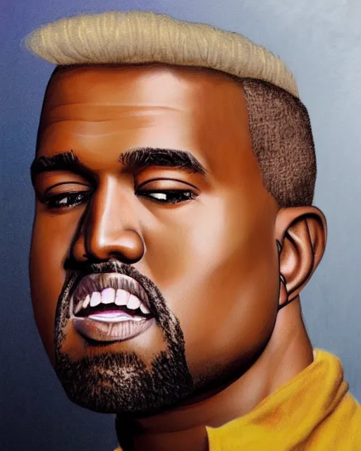 Prompt: kanye west dyed blonde hair 2 0 1 8, airbrush, drew struzan illustration art, key art, movie poster