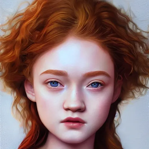 Image similar to portrait of a hybrid of julia garner and sadie sink, photo realistic, highly detailed, perfect face, art by artgerm