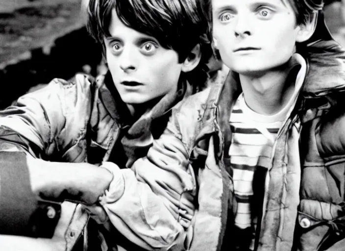 Prompt: film still of Elijah Wood as Marty McFly in Back to the Future 1985