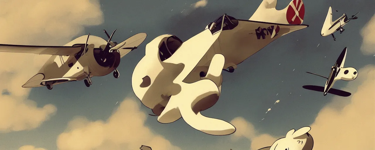 Image similar to baby harp seal pilot crashing airplane, japanese zero, 1 9 3 0 s, atey ghailan, goro fujita, studio ghibli, rim light, intense daytime lighting, clear focus, very coherent